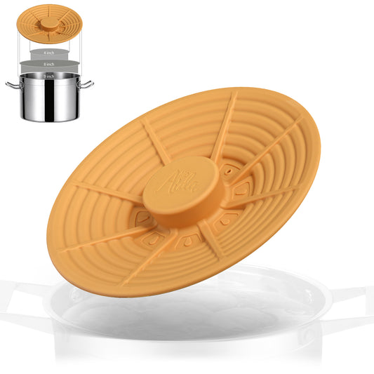 Alo Aida Food Safe Universal Cooking Lid – 4" 5" 6" 7" and 8" Yellow Turmeric Silicone, BPA-Free Heat-Resistant, Multipurpose Cover for Skillets/Woks, Microwave/Dishwasher Safe