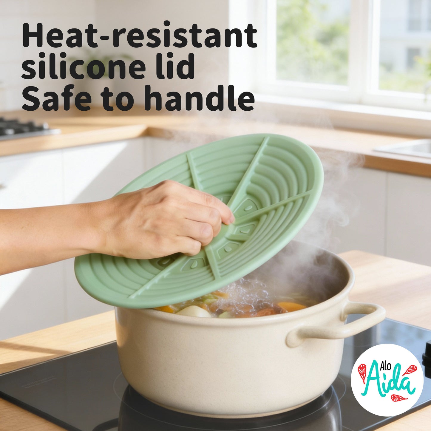 ALO AIDA Universal Silicone Lid for Pots, Pans & Cookware – FDA Food-Grade Silicone, BPA-Free, Fits 7-11 Inch, Compatible with Frying Pans, Cast Iron & Skillets