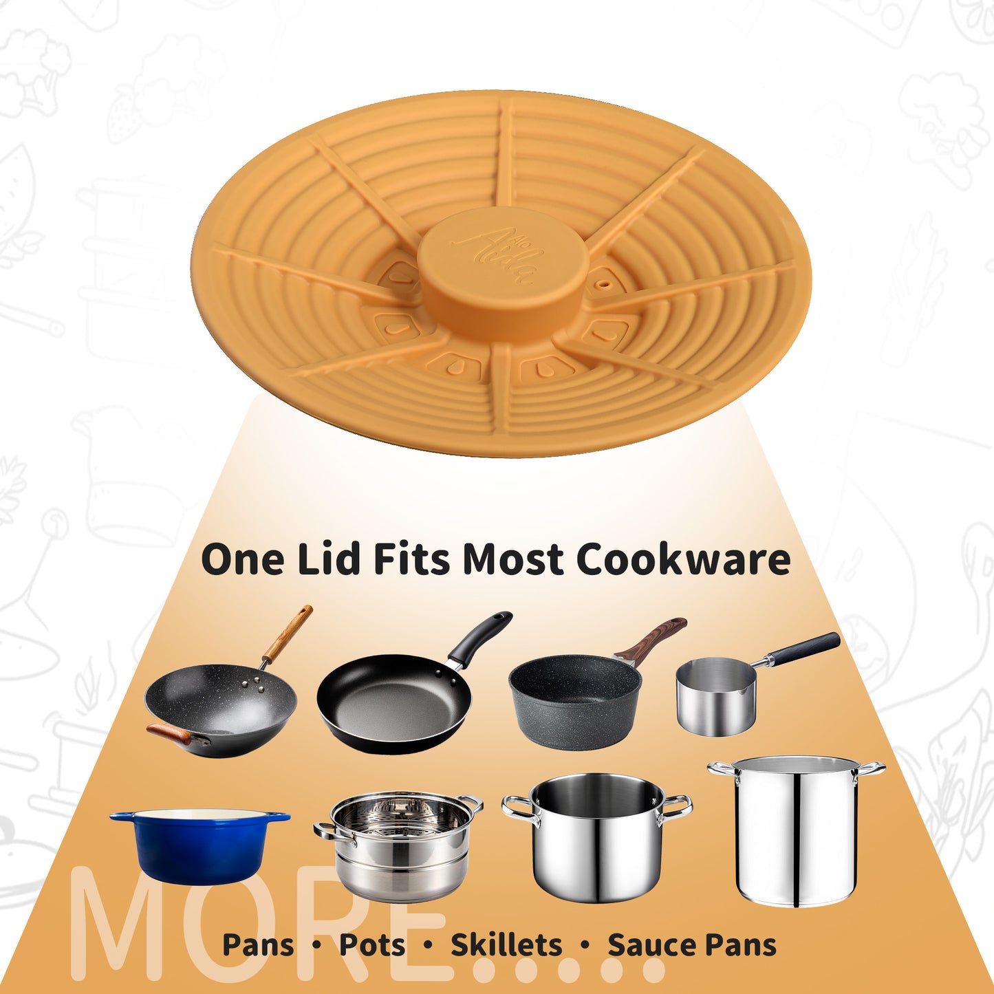 Alo Aida Food Safe Universal Cooking Lid – 4" 5" 6" 7" and 8" Yellow Turmeric Silicone, BPA-Free Heat-Resistant, Multipurpose Cover for Skillets/Woks, Microwave/Dishwasher Safe