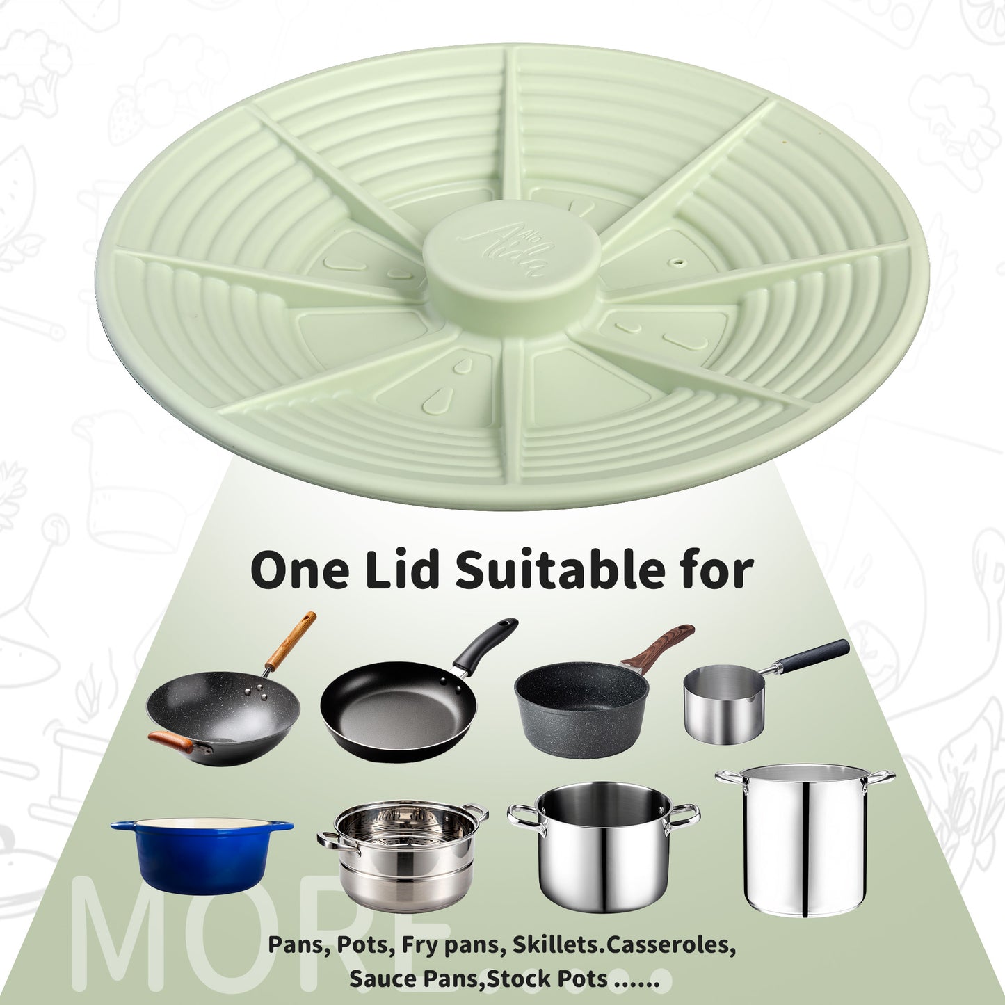 ALO AIDA Universal Silicone Lid for Pots, Pans & Cookware – FDA Food-Grade Silicone, BPA-Free, Fits 7-11 Inch, Compatible with Frying Pans, Cast Iron & Skillets