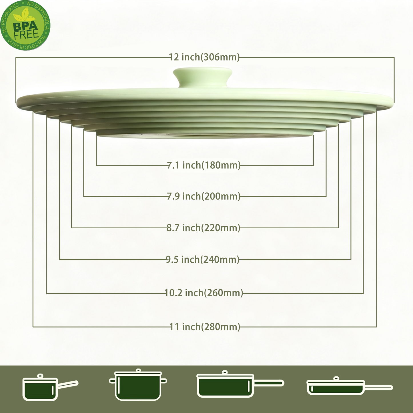 ALO AIDA Universal Silicone Lid for Pots, Pans & Cookware – FDA Food-Grade Silicone, BPA-Free, Fits 7-11 Inch, Compatible with Frying Pans, Cast Iron & Skillets